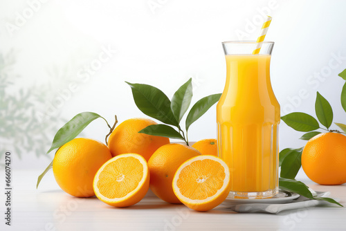 A glass of orange juice in a bright kitchen