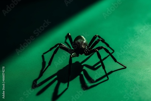 Slika na platnu Sinister arachnid shadow against emerald backdrop. Generative AI