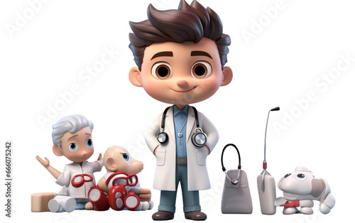 Pediatric Boy Doctor 3D Character Isolated on Transparent Background PNG.