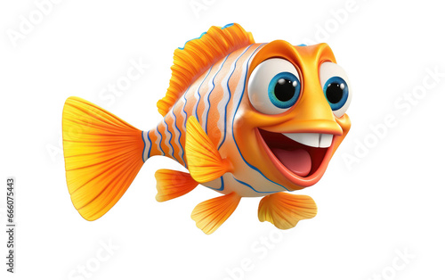 Yellow Fish With Smiling Face 3D Character Isolated on Transparent Background PNG.