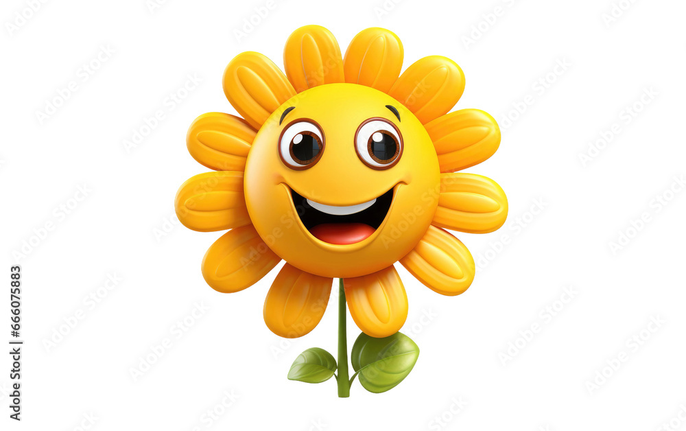 Smiling Flower 3D Character Isolated on Transparent Background PNG.
