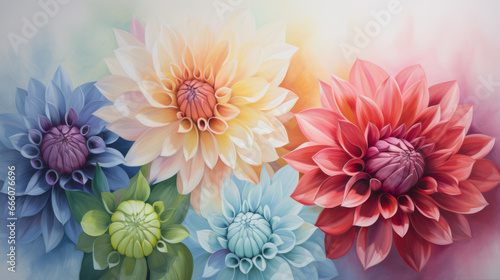 Colourful dahlias background  wall decor  canvas design  artistic Illustration  AI Generated