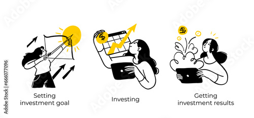 Business Concept illustrations. Scenes with men and women taking part in business activities. Vector illustration
