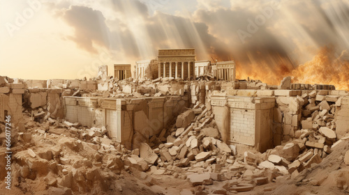 destruction of holy Jewish temple in ancient history, mourning day tish. Generative Ai photo