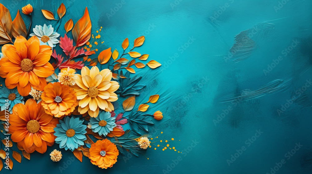 Obraz premium Flowers on a turquoise background