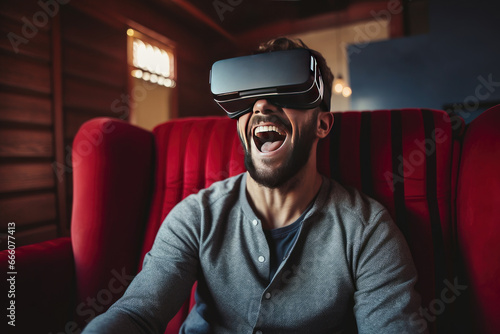 Man is full of emotions in VR glasses © Maksymiv Iurii
