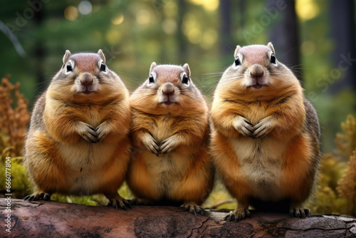 Group of funny chipmunks in the wild © Veniamin Kraskov