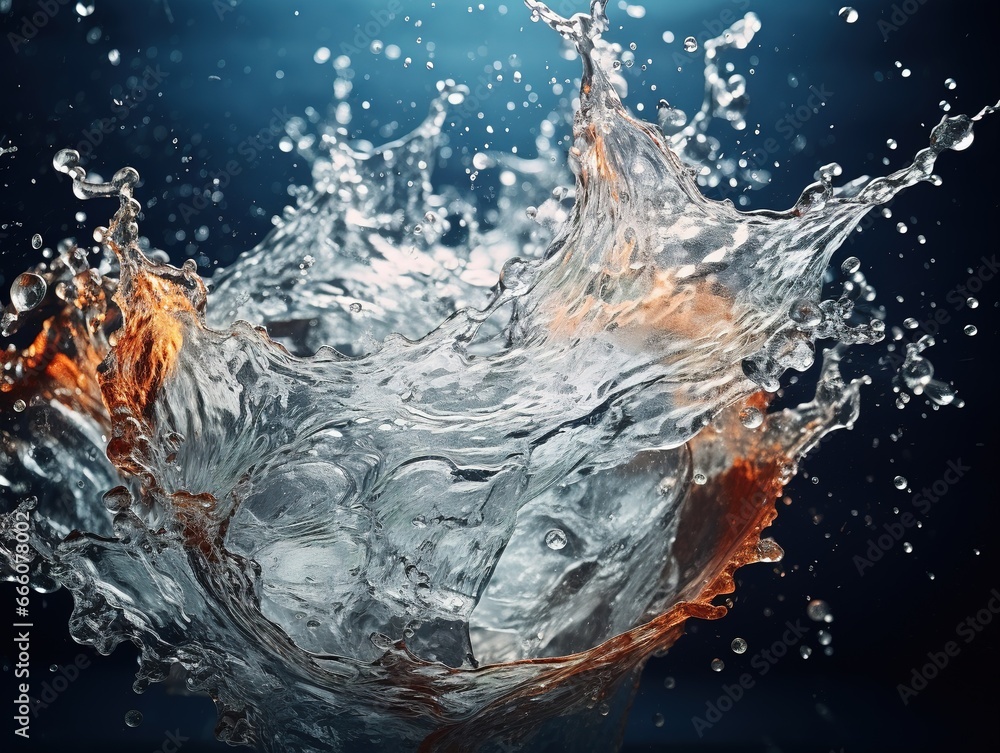 Detail to splashing and flowing a colorless, transparent water, water splash effect