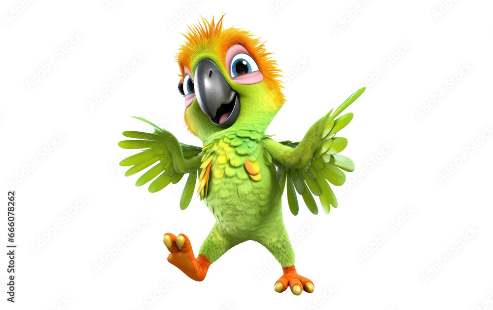 Gorgeous Disco Dancing Parrot 3D Character Isolated on Transparent Background PNG.