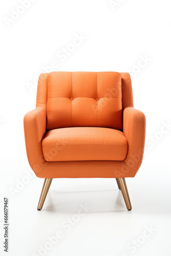 Modern armchair in the color of the year apricot crash isolated on white background.