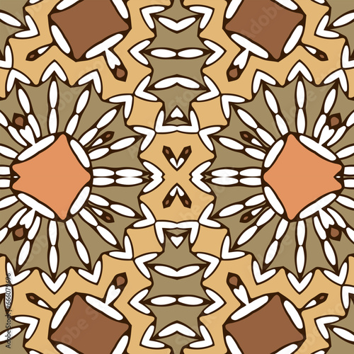 Seamless pattern with original decorative elements in a brown and beige palette. Vector illustration
