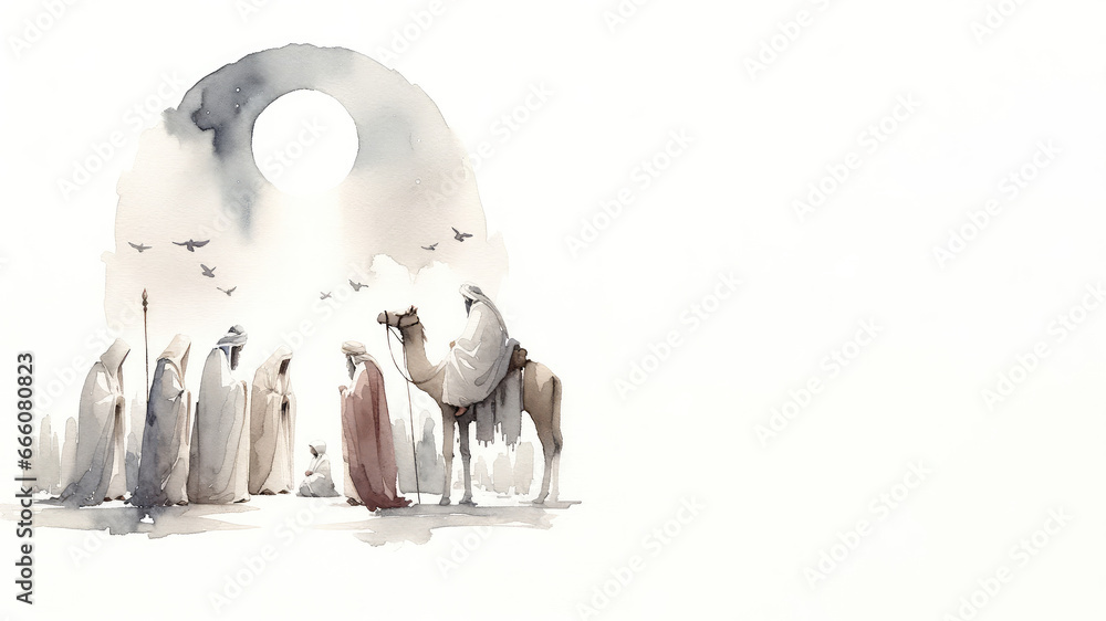 Watercolor painting of the visit of the Three Wise Men  - obrazy, fototapety, plakaty 