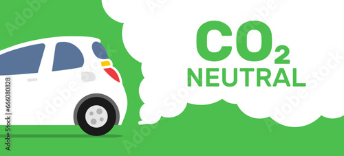 electric car  co2 carbon dioxide neutral emits exhaust vector illustration