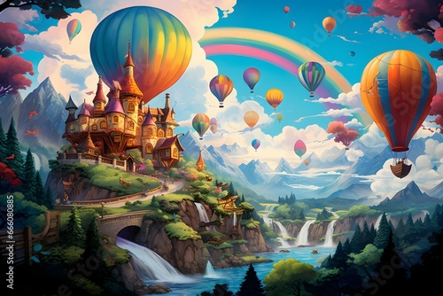 hot air balloon scene and sky