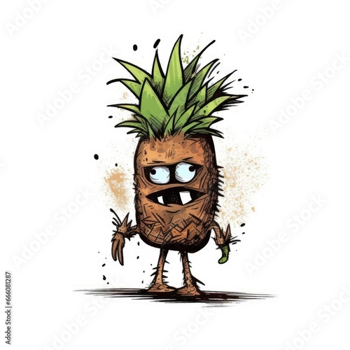 crazy pineapple sketch caricature stroke doodle illustration vector hand drawn mascot clipart