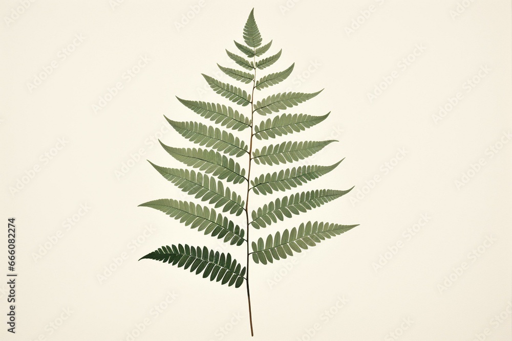 Botanical minimalist art print featuring a green fern in nature. Generative AI