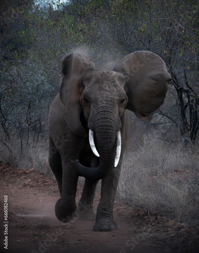 Photography angry elephant running towards the camera