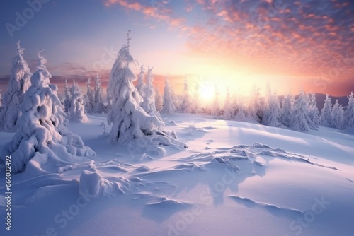 Snowy winter landscape. Generative AI