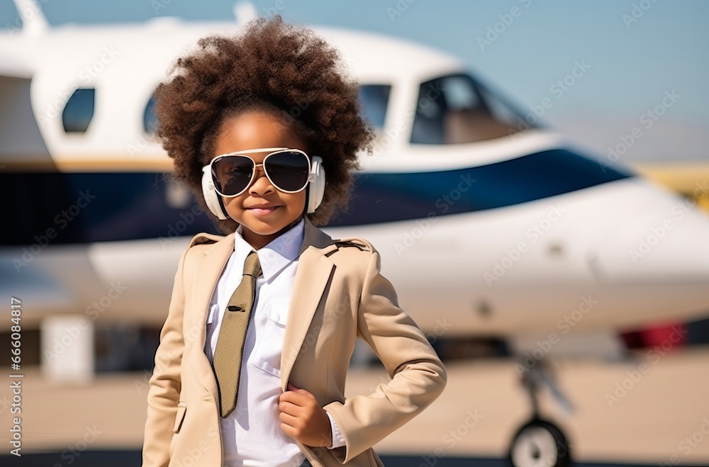 8 year old African boy in pilot costume - portrait 8 year old African boy in pilot costume - portrait