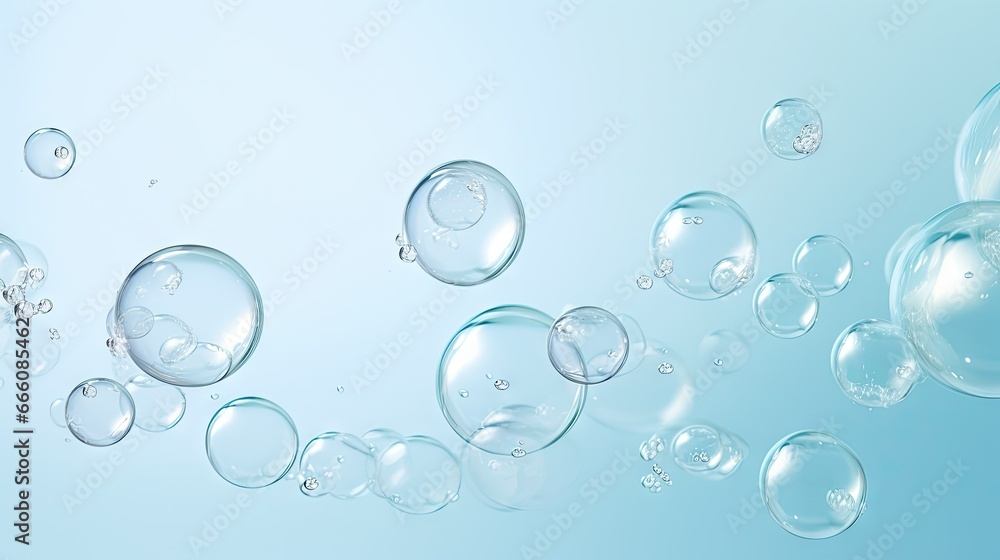  a group of bubbles floating in the air on a blue background.  generative ai