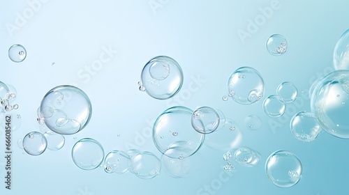 a group of bubbles floating in the air on a blue background. generative ai