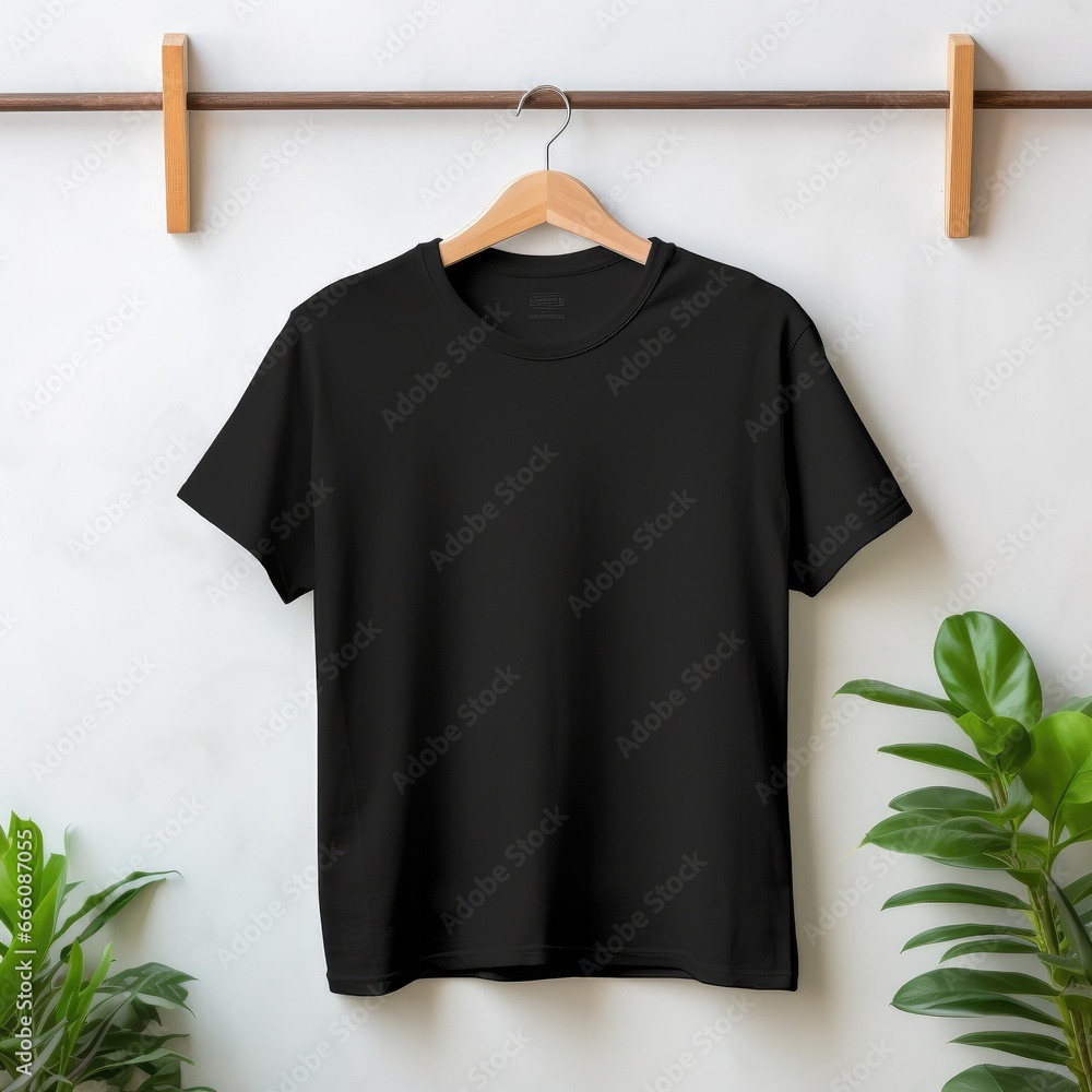 Black t-shirts with copy space hanger Generative Ai Black t-shirts with copy space hanger Generative Ai
