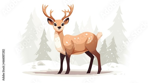  a deer standing in the snow with trees in the background.  generative ai