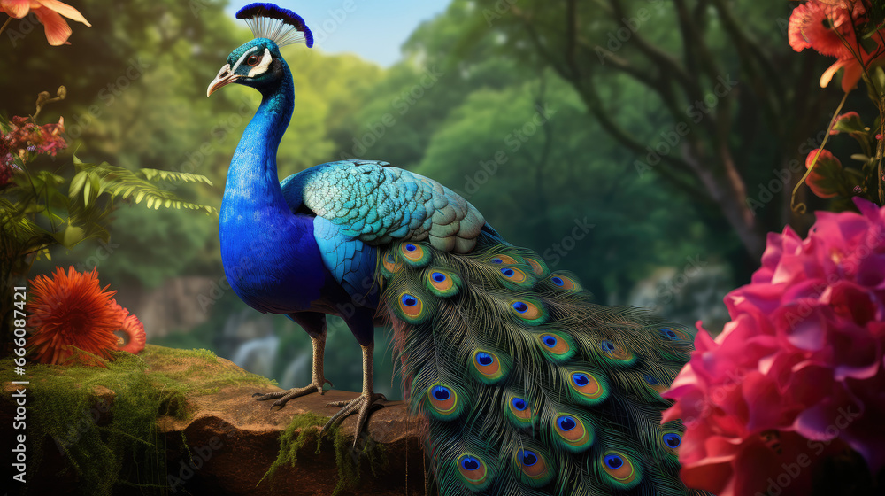 Fototapeta premium Regal Peacock in Natural Habitat