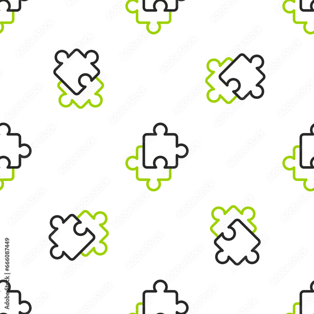 Line Puzzle pieces toy icon isolated seamless pattern on white background. Vector Line Puzzle pieces toy icon isolated seamless pattern on white background. Vector