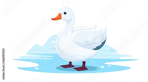  a white duck standing in the water with a red beak.  generative ai