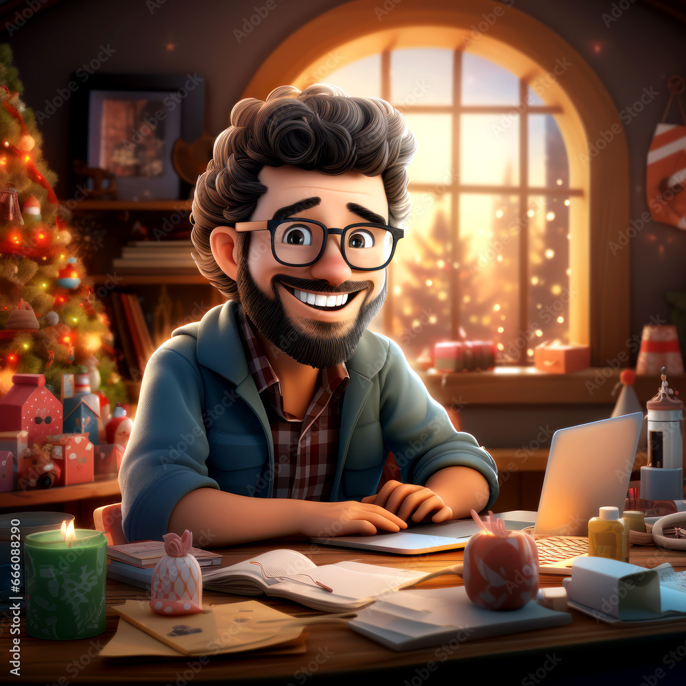 Christmas Scene Man Home Office Generative AI Christmas Scene Man Home Office Generative AI