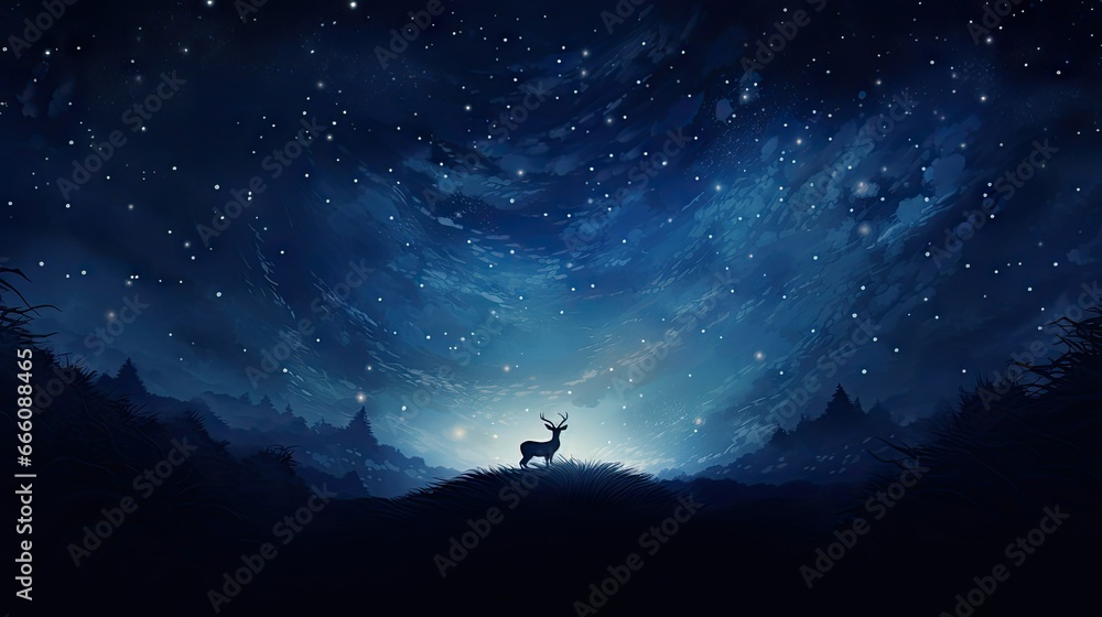  a deer standing in the middle of a forest at night.  generative ai