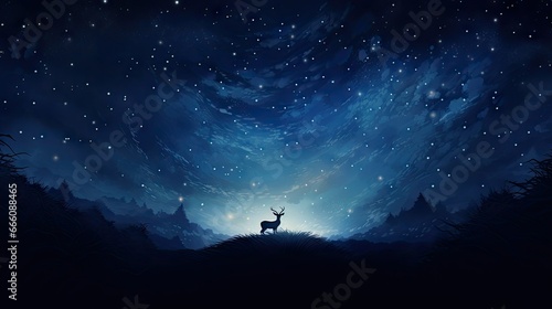  a deer standing in the middle of a forest at night. generative ai