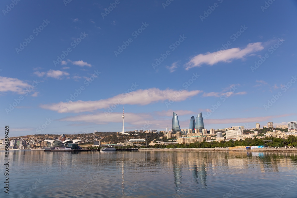 Panorama of the City in the Caspian Bay. Baku. Azerbaijan.