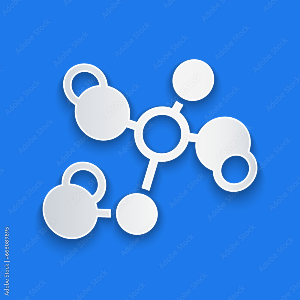 Paper cut Chemical formula icon isolated on blue background. Abstract hexagon for innovation medicine, health, research and science. Paper art style. Vector Paper cut Chemical formula icon isolated on blue background. Abstract hexagon for innovation medicine, health, research and science. Paper art style. Vector