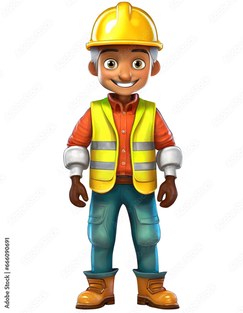 Cartoon 3D Render Construction Worker full body wearing helmet Hyper Detail on white background. isolated Cartoon 3D Render Construction Worker full body wearing helmet Hyper Detail on white background. isolated
