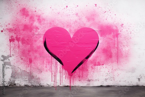 Illustration of pink graffiti heart on wall as love symbol. Generative AI