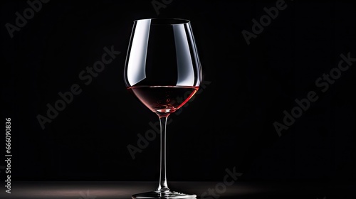  a glass of red wine on a black background with a shadow. generative ai