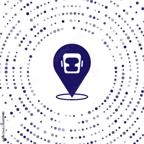 Blue Boxing helmet icon isolated on white background. Abstract circle random dots. Vector