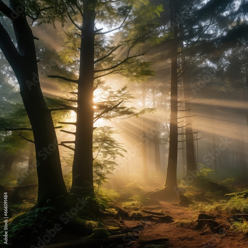 Serene Ambilight: Mesmerizing Forest Photography

