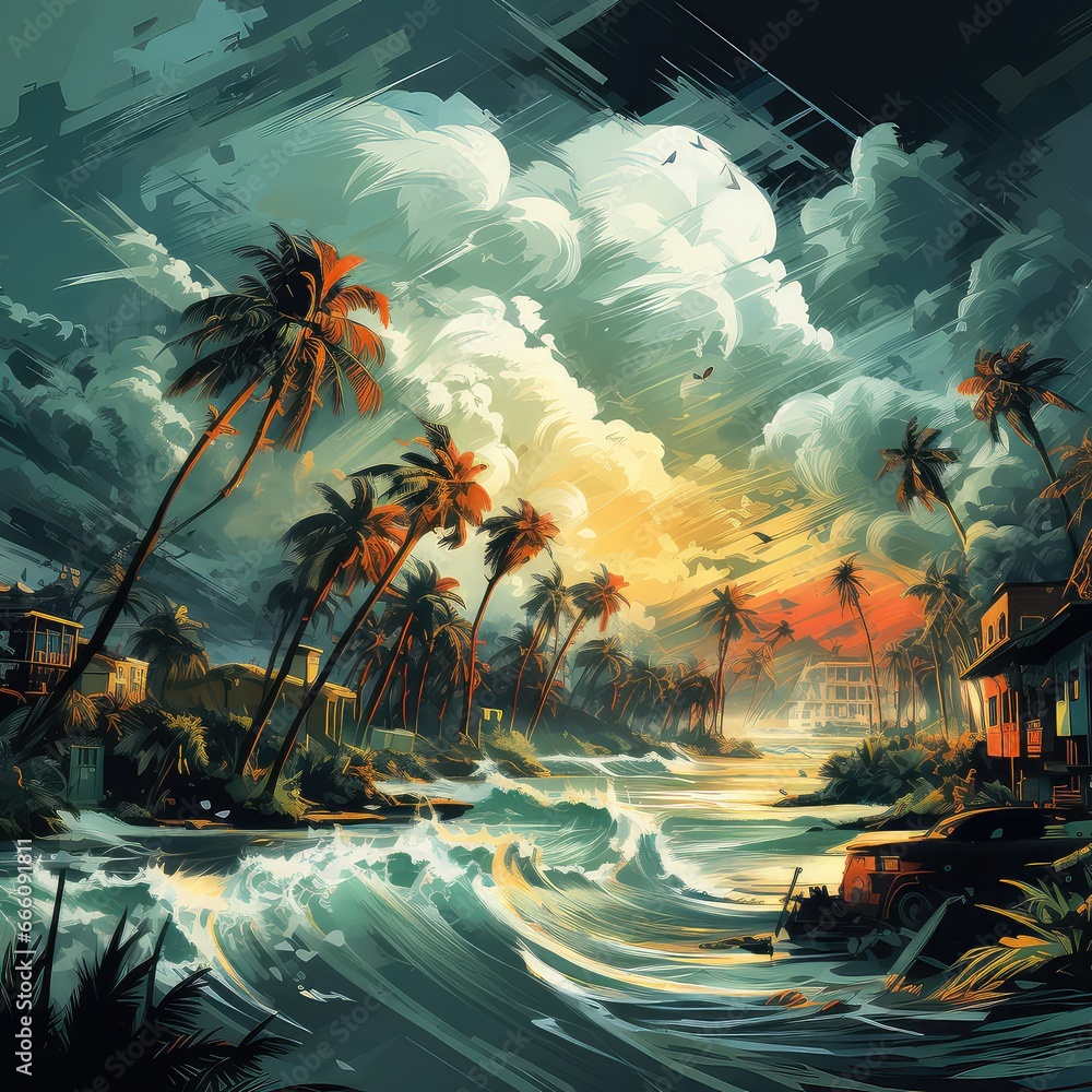 Fototapeta premium Fury Unleashed: Hurricane Illustration