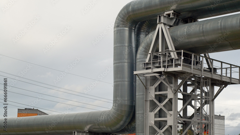 Pipeline against a background of gray sky close-up Pipeline against a background of gray sky close-up