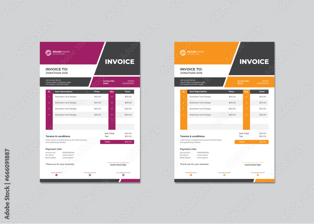 Invoice design template. Bill form business invoice accounting