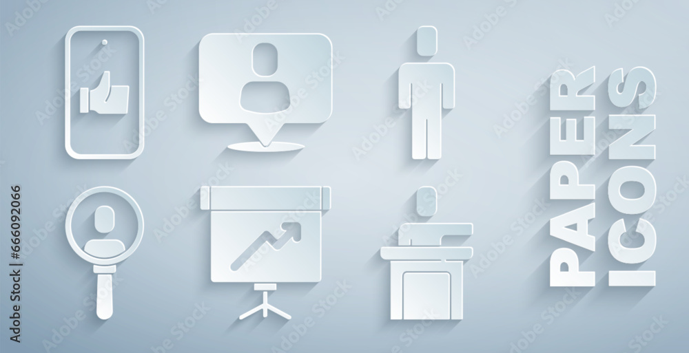 Set Chalkboard with diagram, Head hunting, Search people, Speaker, and Hand like icon. Vector Set Chalkboard with diagram, Head hunting, Search people, Speaker, and Hand like icon. Vector