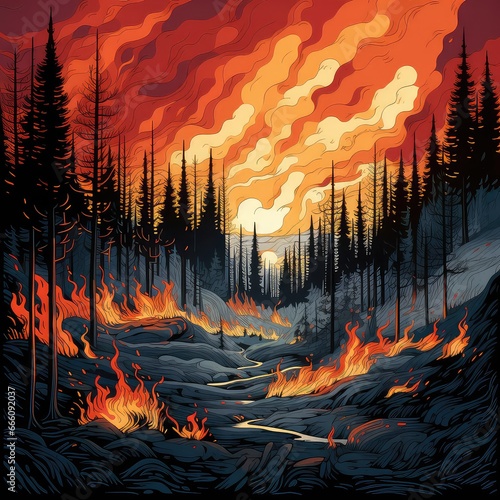 Devastation Unleashed: Illustration of Wildfires