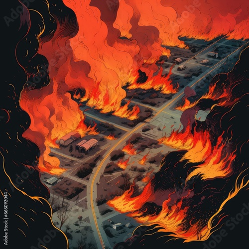 Raging Inferno: Aerial Illustration of Wildfires