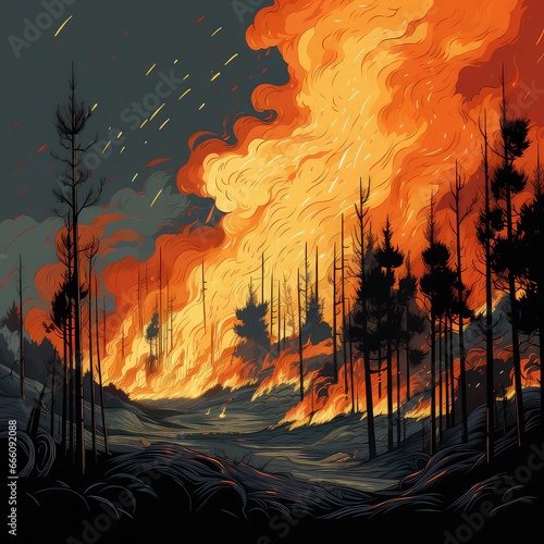  Inferno Unleashed: Illustration of Wildfires