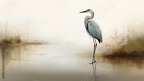  a painting of a bird standing in a body of water.  generative ai © Anna