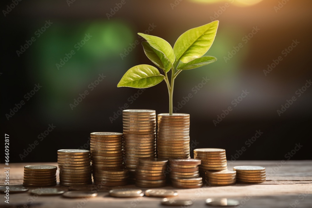 A symbolic representation of growth and investment: a small plant sprouting from a stack of coins. Created with generative AI tools A symbolic representation of growth and investment: a small plant sprouting from a stack of coins. Created with generative AI tools