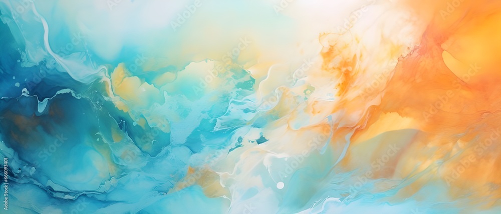 Pastel watercolor background with orange and turquoise colors